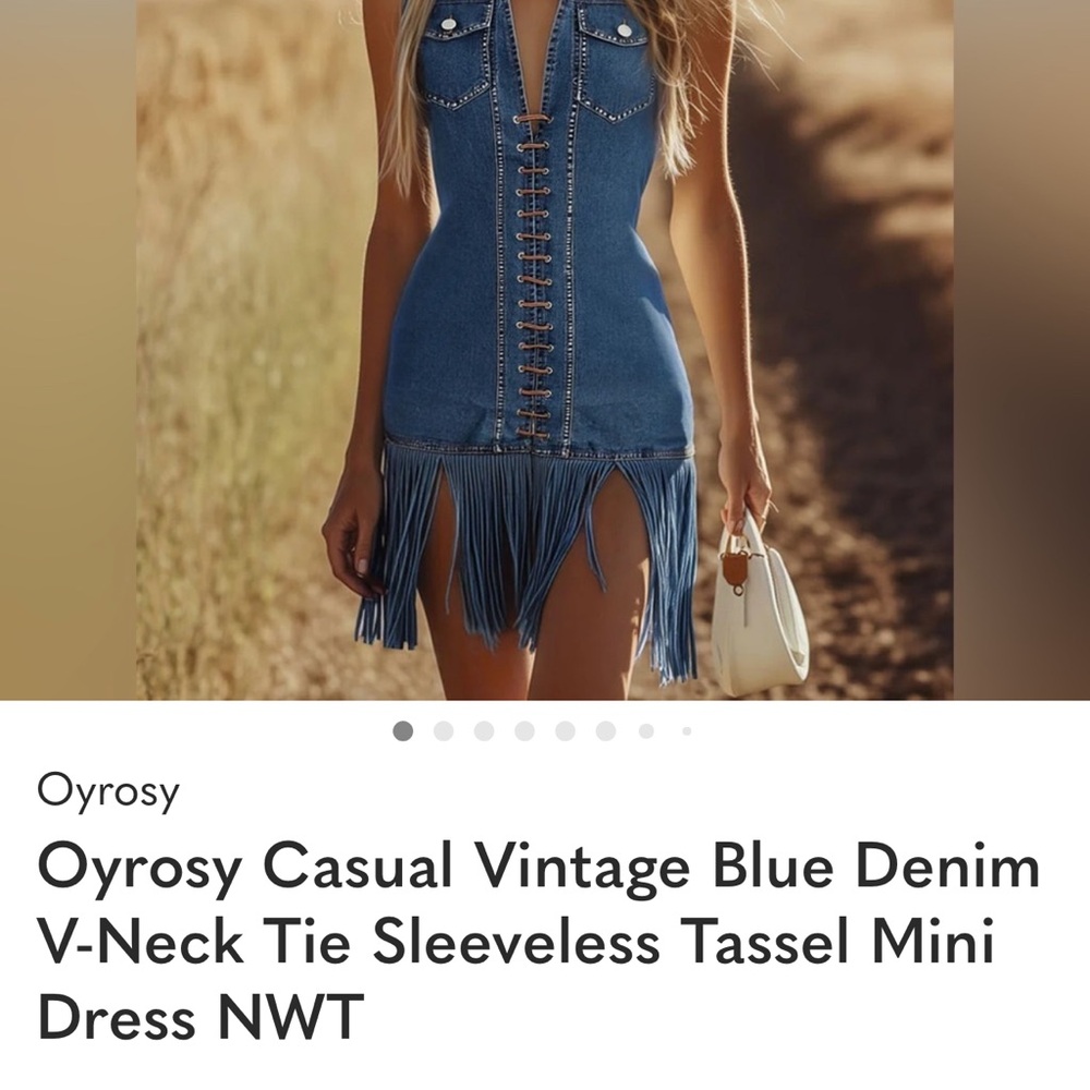Blue Denim Tassel Mini Dress